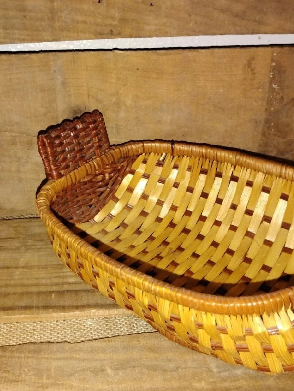 Vintage Woven Duck-Shaped Accent Basket 10.5 Inches Two Tone Color Cottagecore